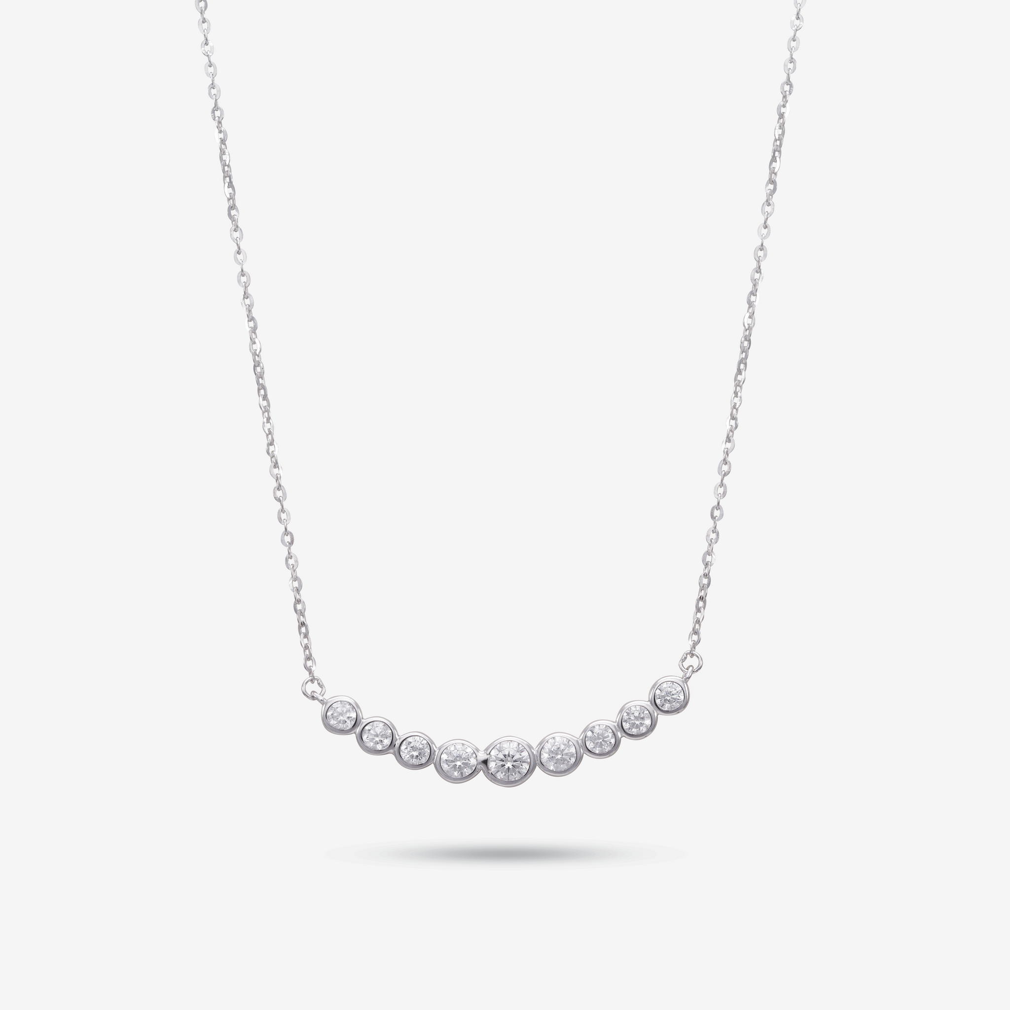 Lightweight Bezel Set Cubic Zirconia Diamond 925 Sterling Silver Pendant Chain