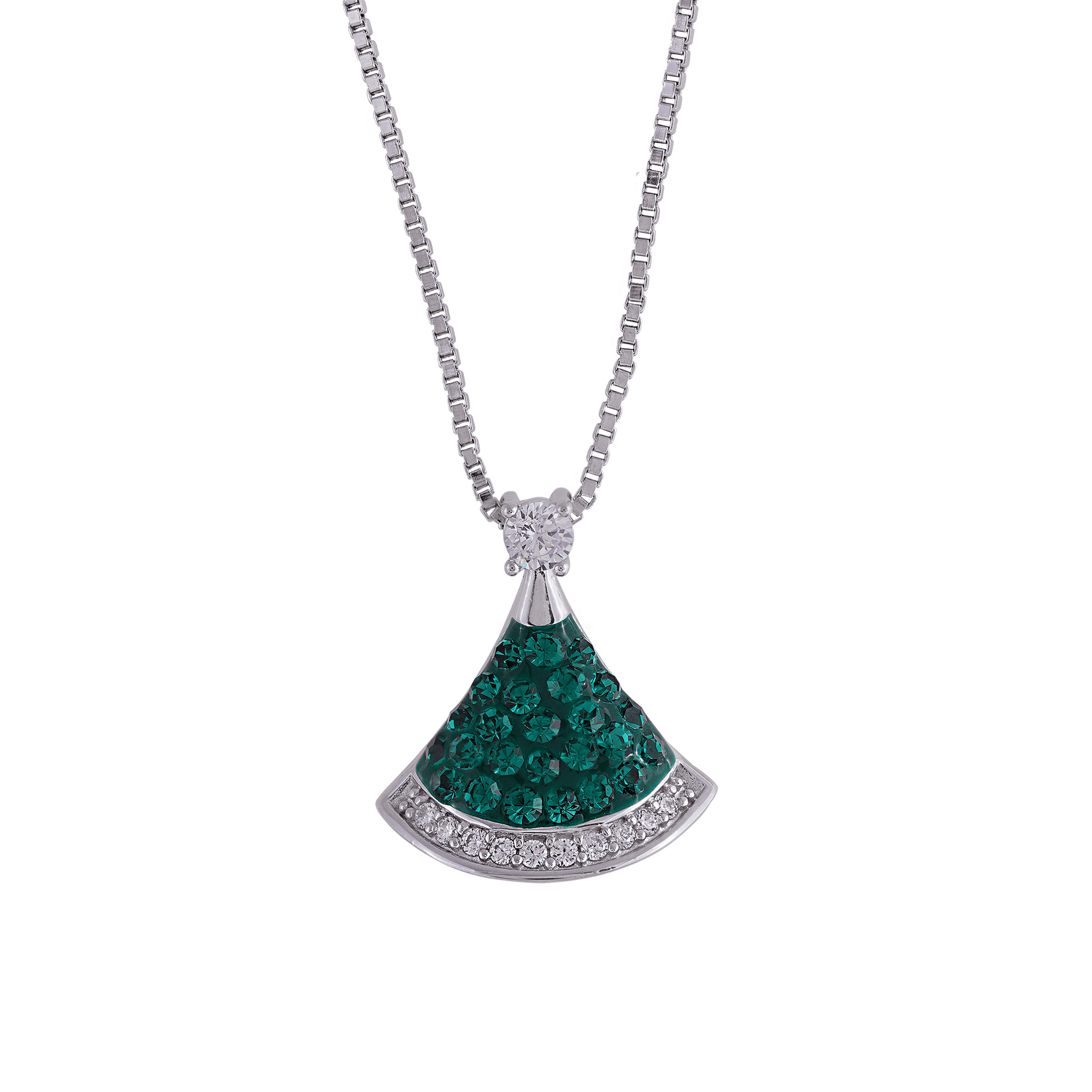 Women's Divas' Dream Shell Shape Green Diamond Necklace In 925 Silver - YANA SILVER