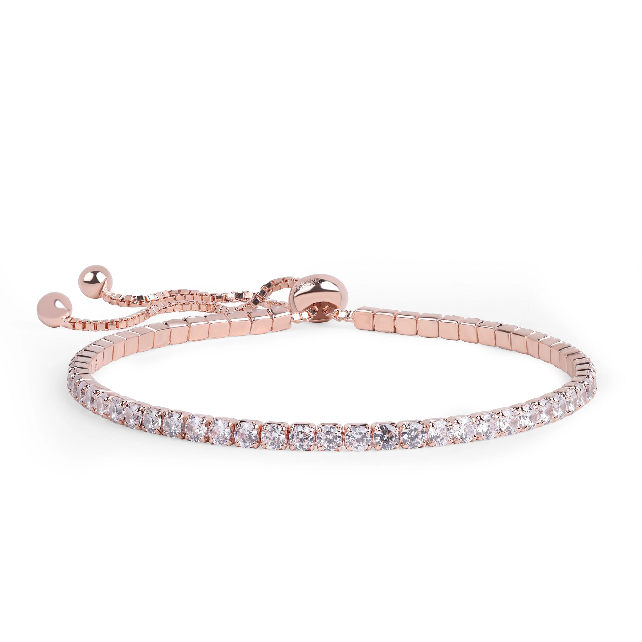Glendy Rose Gold Plated Tennis Silver Bracelet With Adjustable Chain