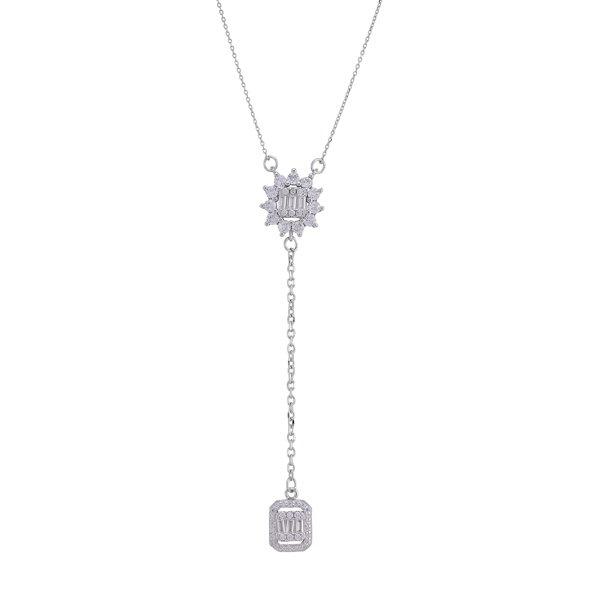 Attract Y Silver Necklace Zircon Fancy Stud Drop Dangling Chain For Wedding