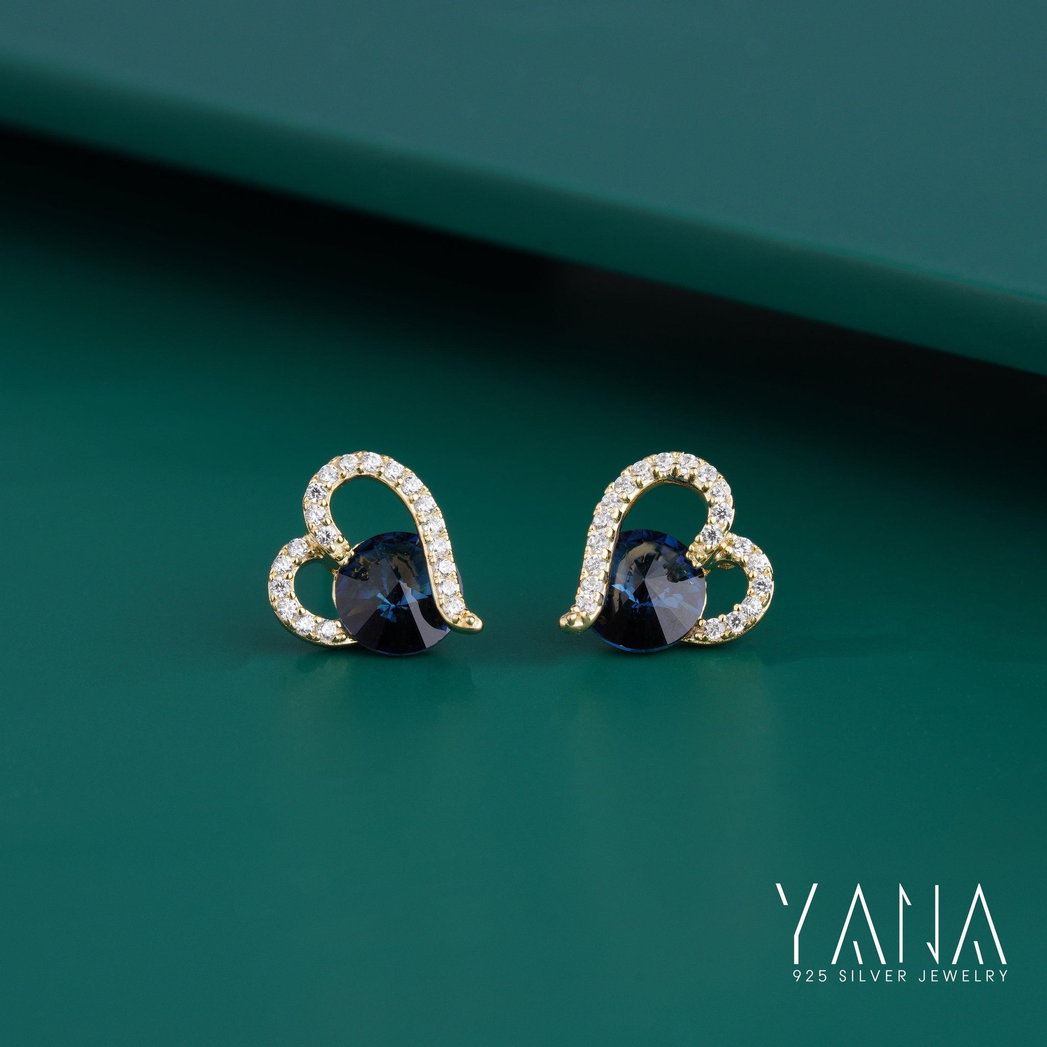 Blue Zircon Sapphire Stone Heart Earrings For Women In 925 Silver - YANA SILVER