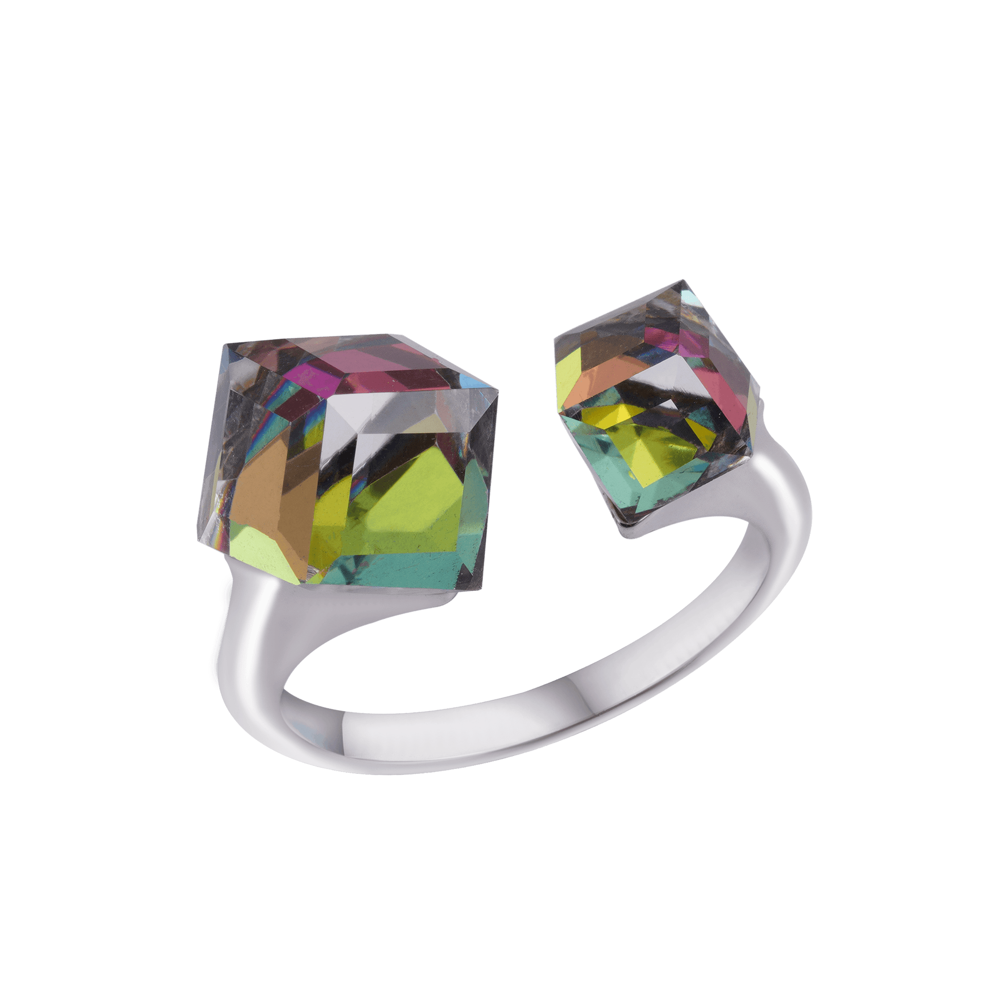 Rainbow Crystal Square Chameleon Cube Prism Adjustable Ring For Women In 925 Silver - YANA SILVER