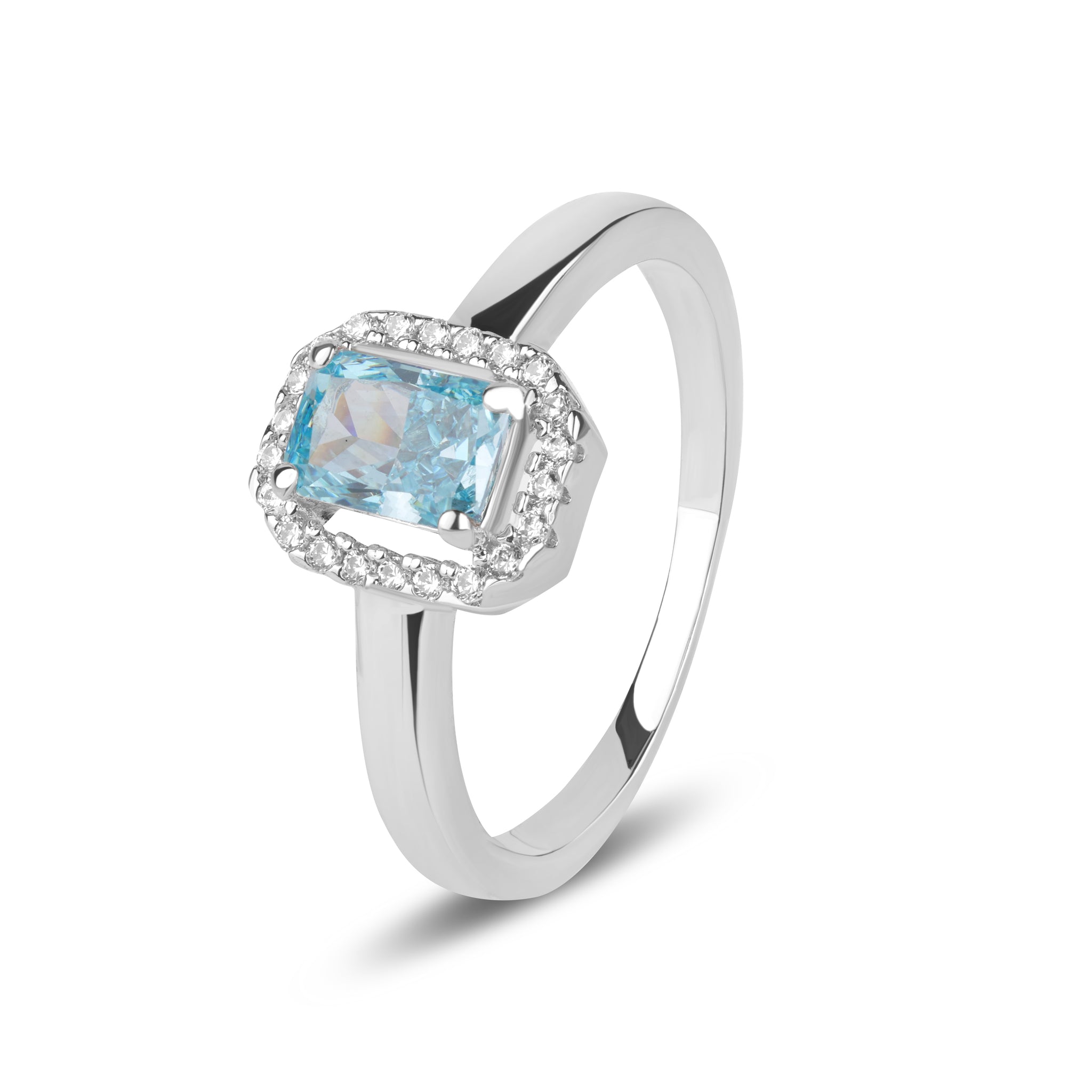 Light Aqua Blue Diamond Halo Elegant Ring In Silver