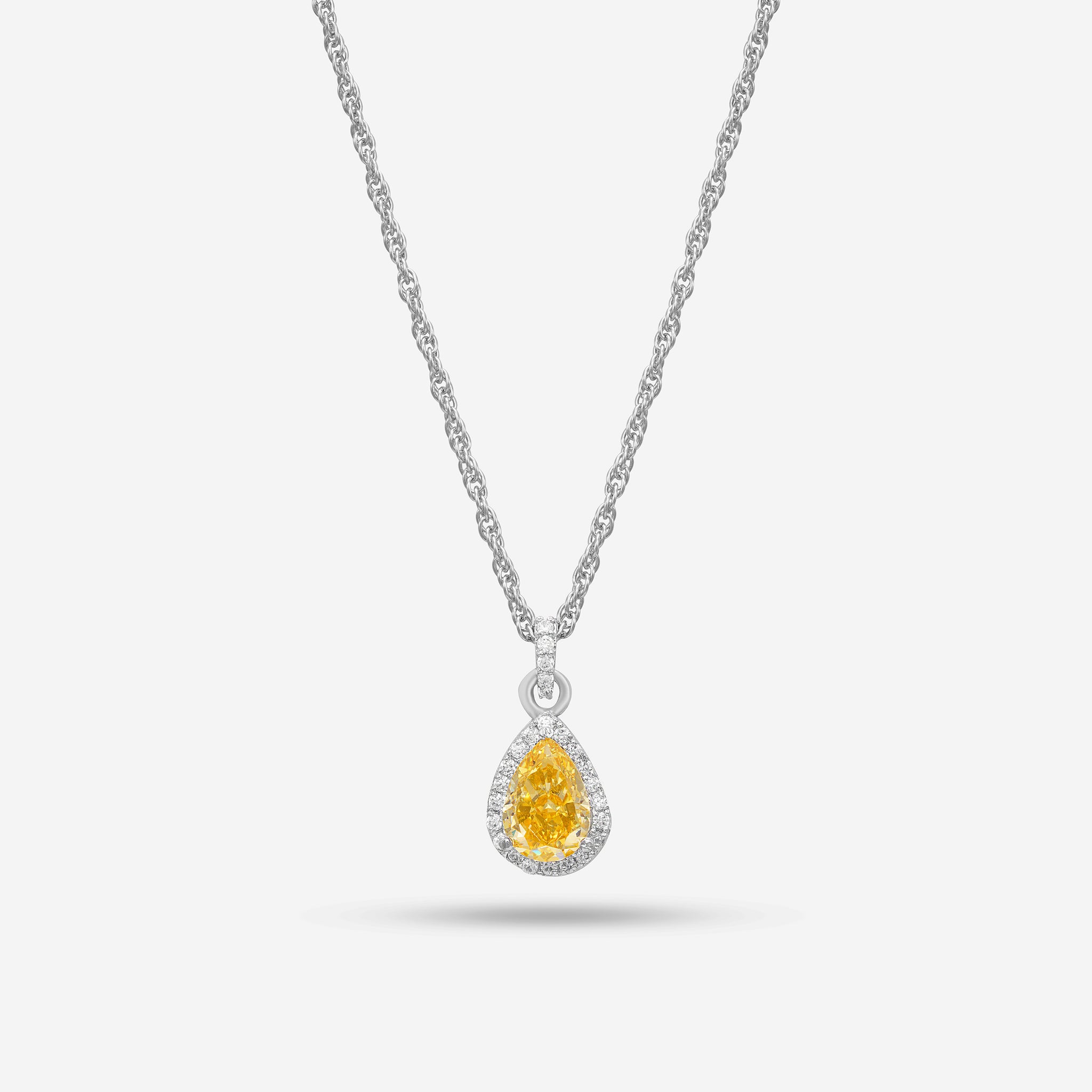 Halo Set Crushed Ice Premium Pear Cut Yellow Natural Gemstone Sterling Silver Chain For Women