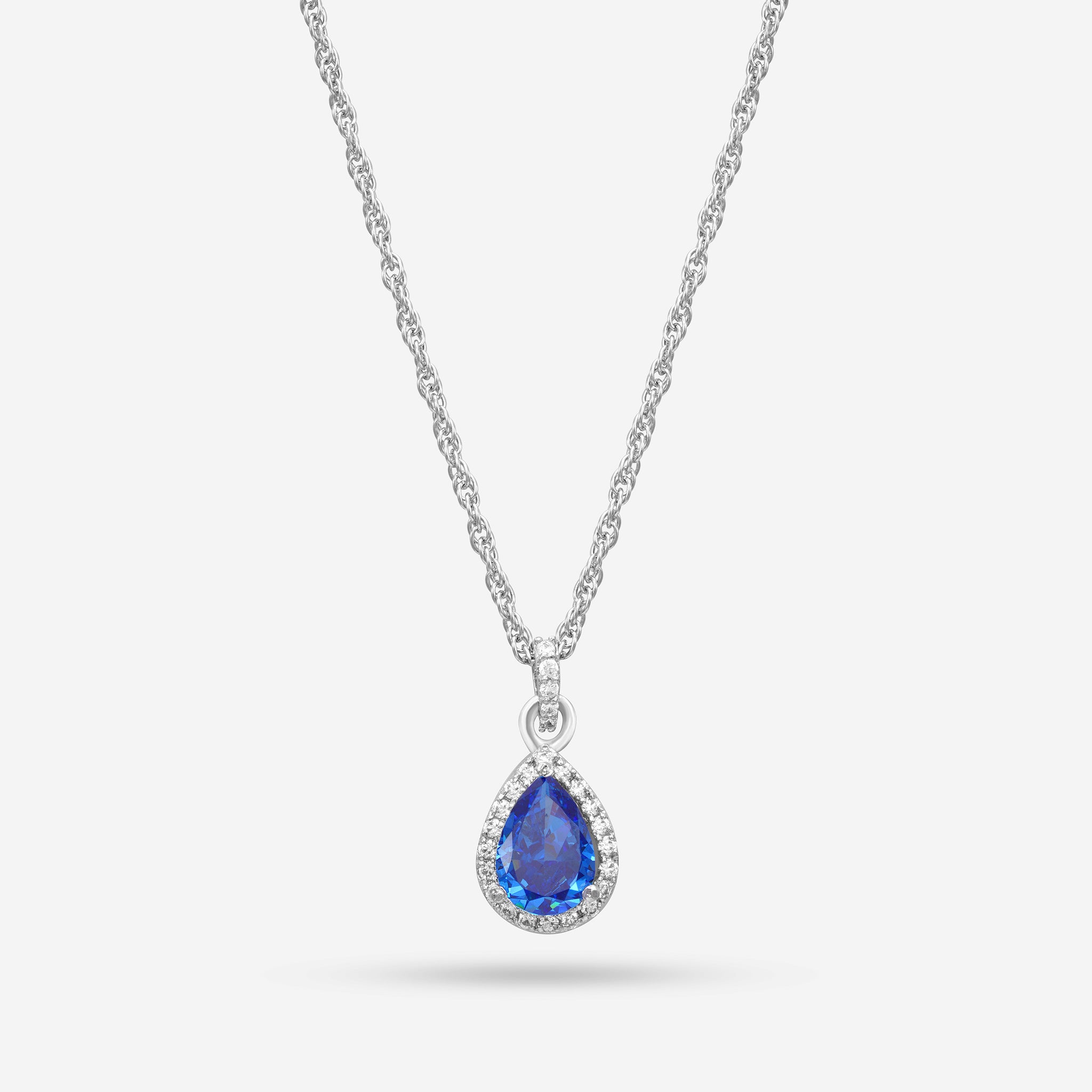 Hale Set Blue Sapphire Teardrop Pear Cut Premium Natural Gemstone 925 Sterling Silver Pendant With Rope Chain