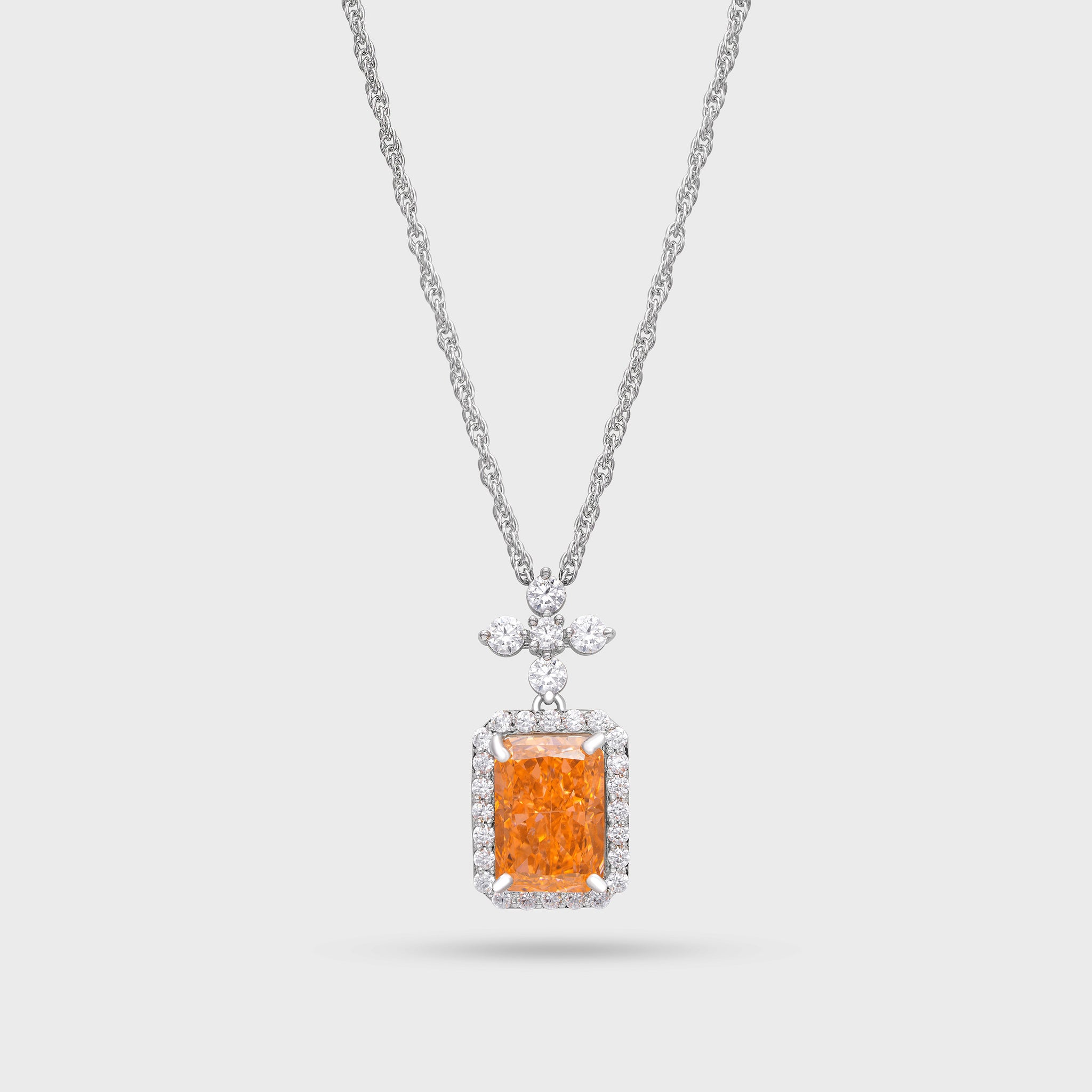 Halo Set Natural Radiant Cut Gemstone Pendant With Unique Rope Chain In 925 Sterling Silver
