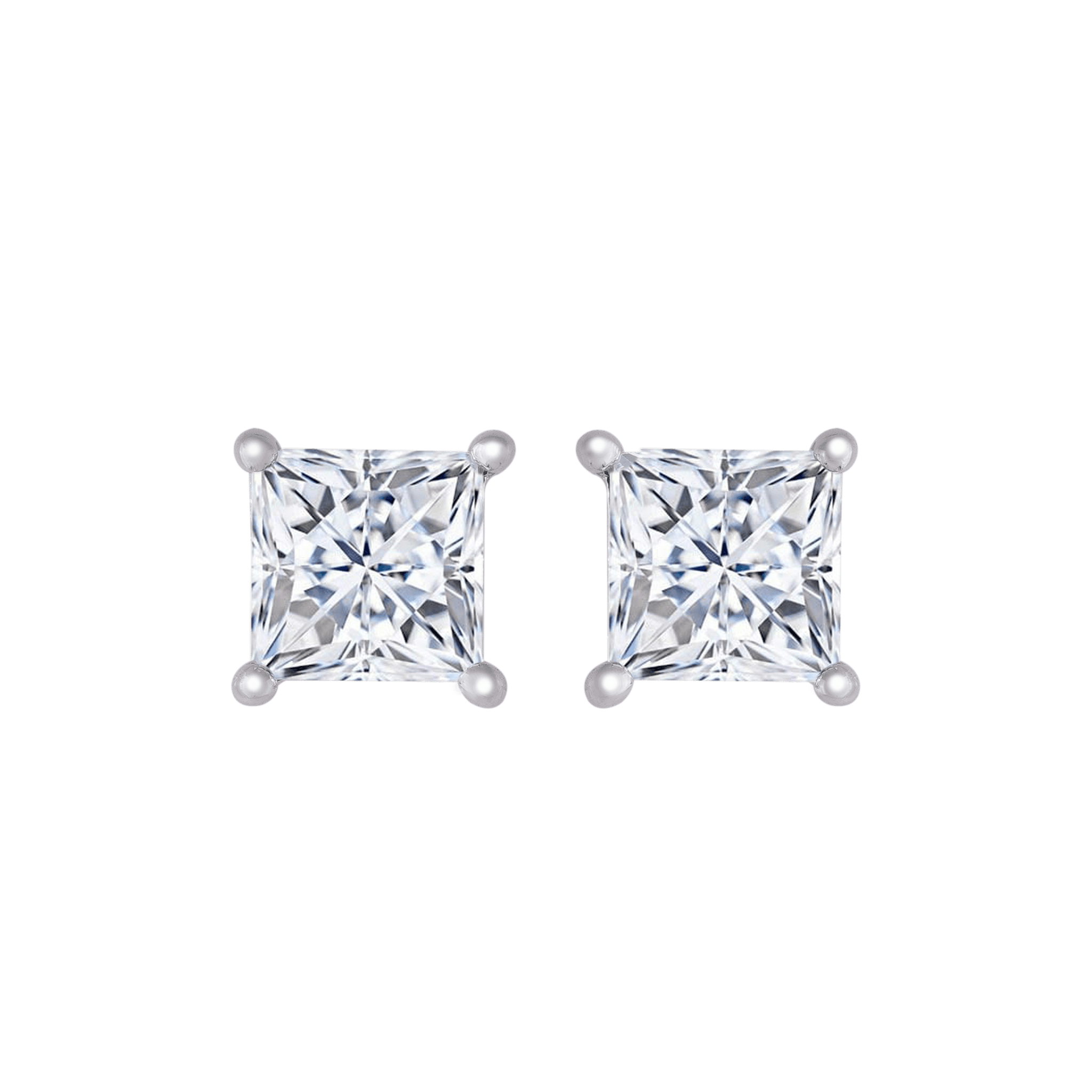Simulated White Classic Princess Diamond Studs CZ Square Cut Earrings For Women In 925 Silver - YANA SILVER