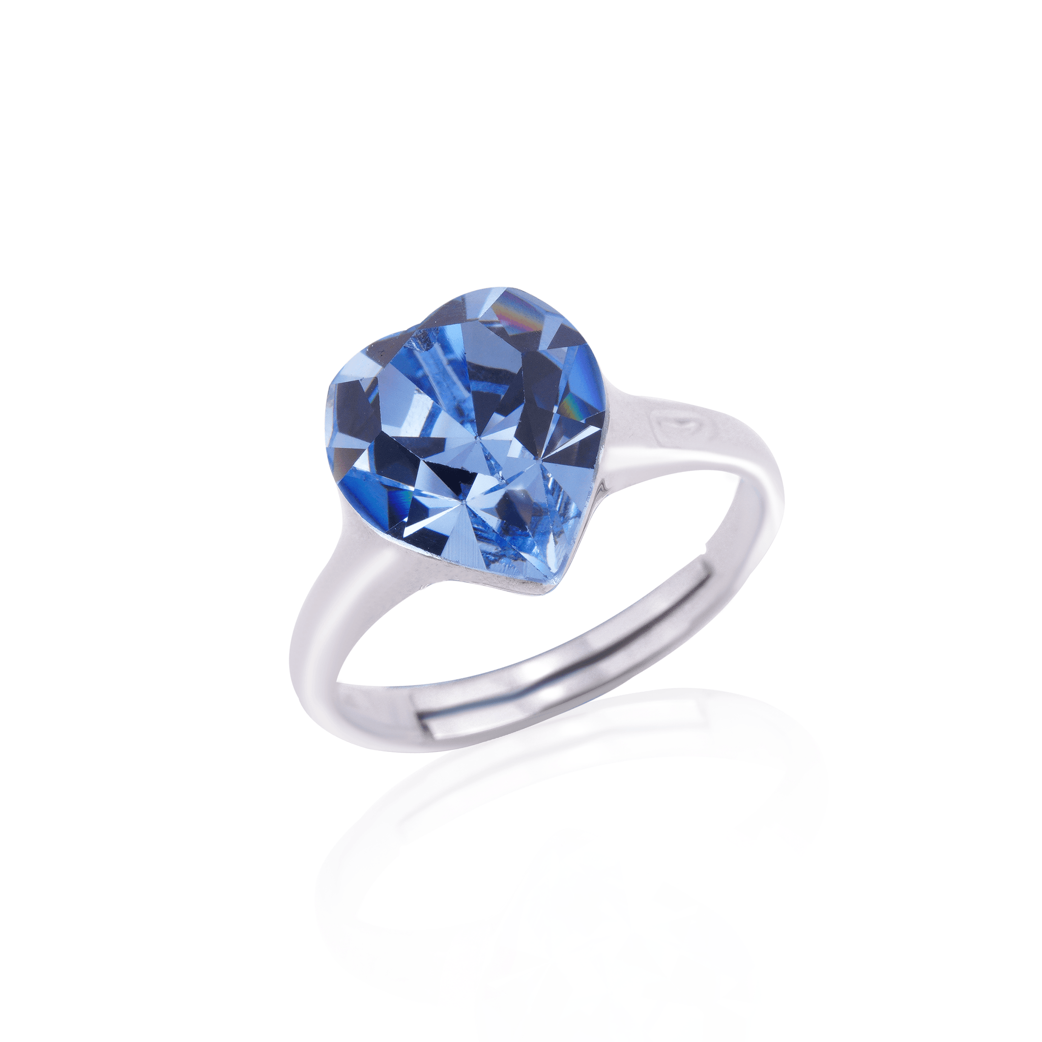 Icy Blue Unique Heart CZ Diamond Adjustable Engagement Ring - YANA SILVER