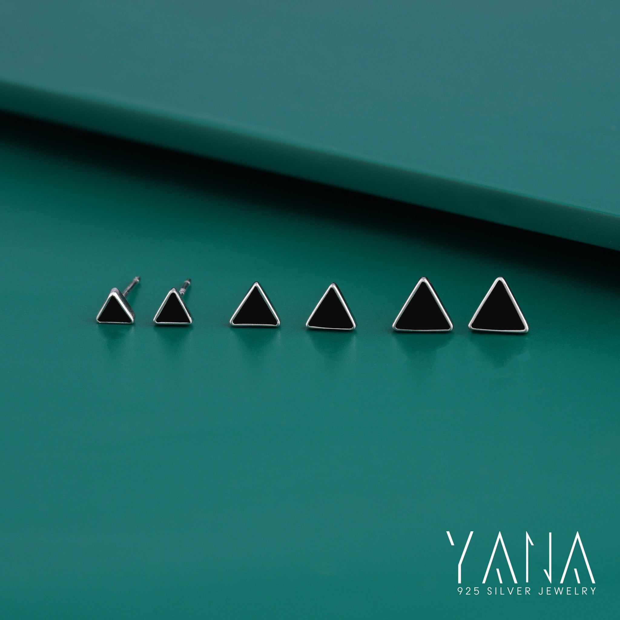 Triangle Black Onyx Studs Cufflinks Multi Use Earring For Women In 925 Silver - YANA SILVER