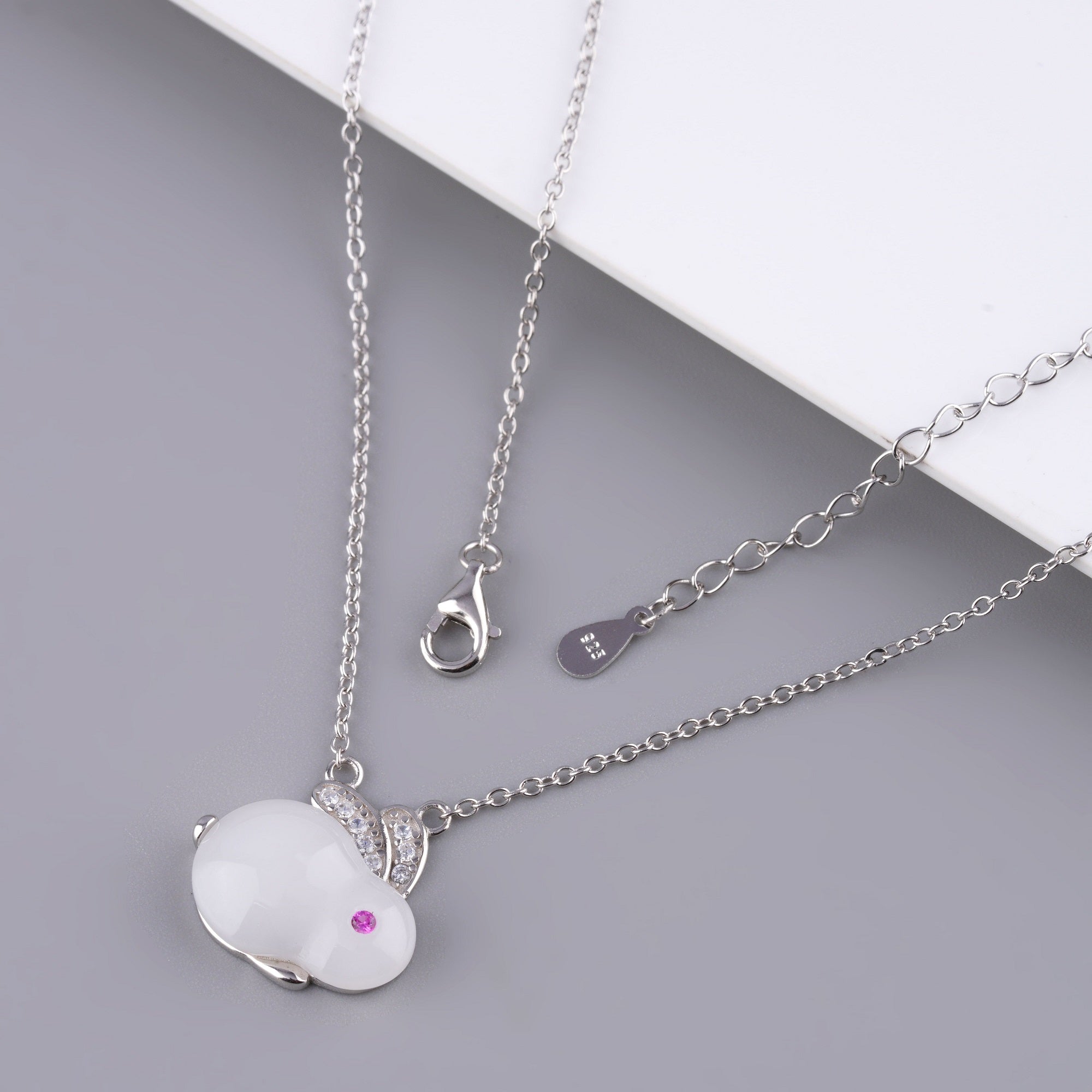 Cute Tiny Rabbit CZ Diamond Silver Chain For Women