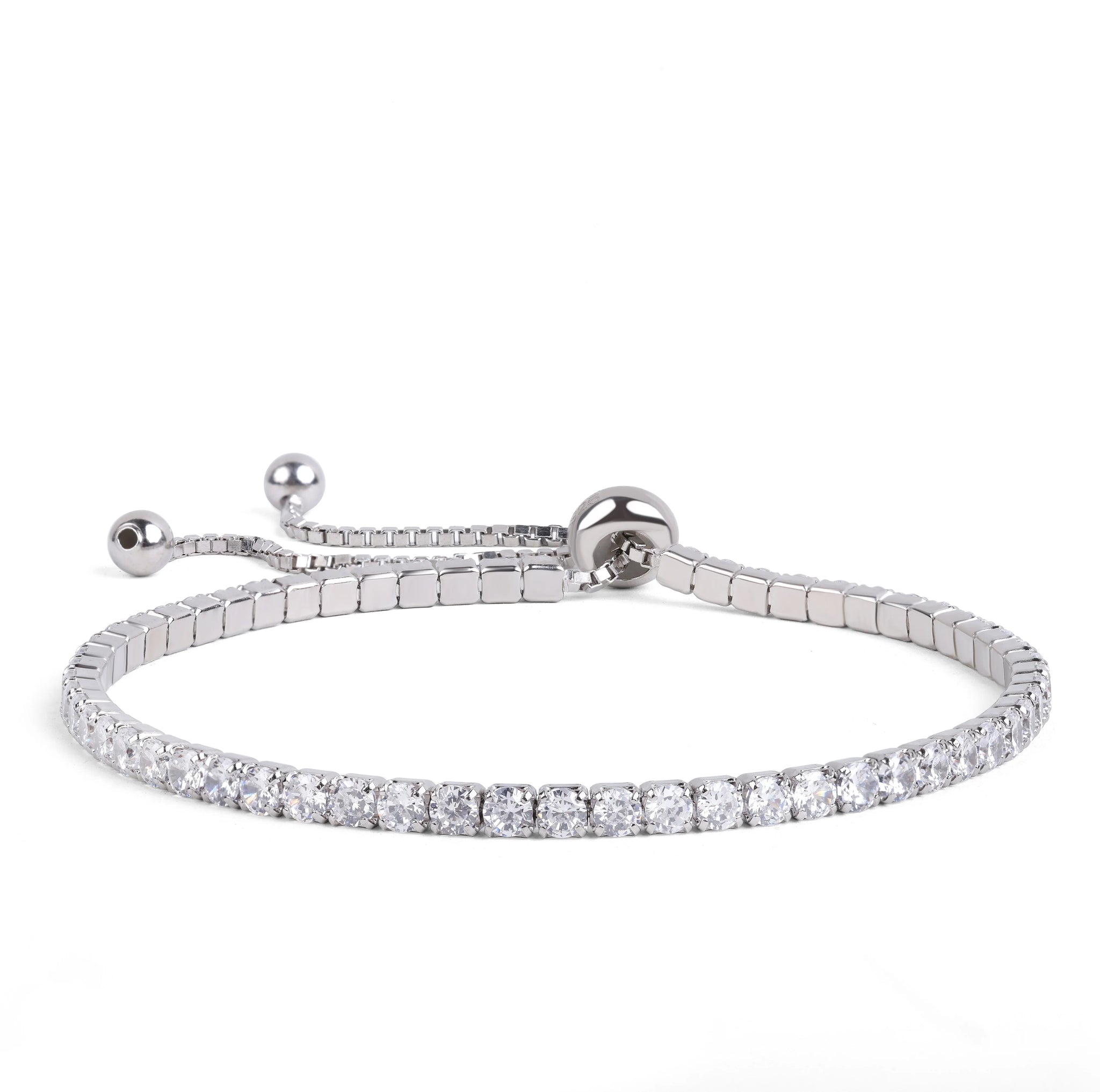 Glendy Adjustable Tennis CZ Diamond Bracelet For Women In Pure Silver