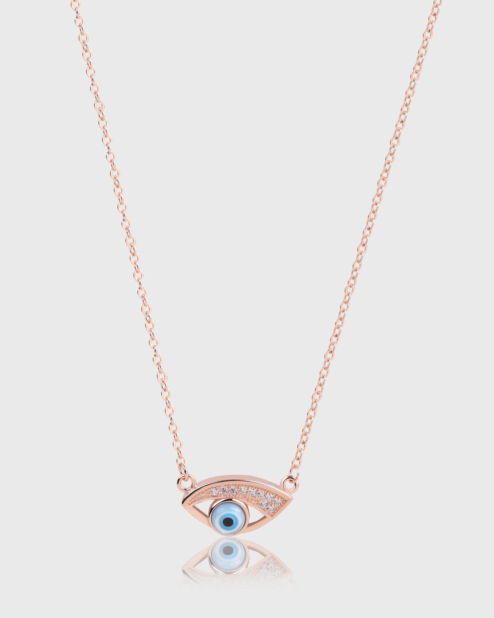 Glendy Protection And Luck Sterling Silver Rose Gold Studded Evil Eye Pendant For Women