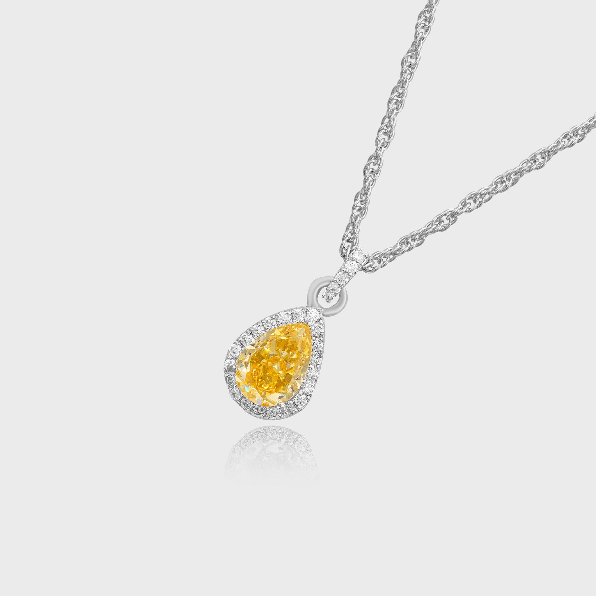 Halo Set Crushed Ice Premium Pear Cut Yellow Natural Gemstone Sterling Silver Chain For Women