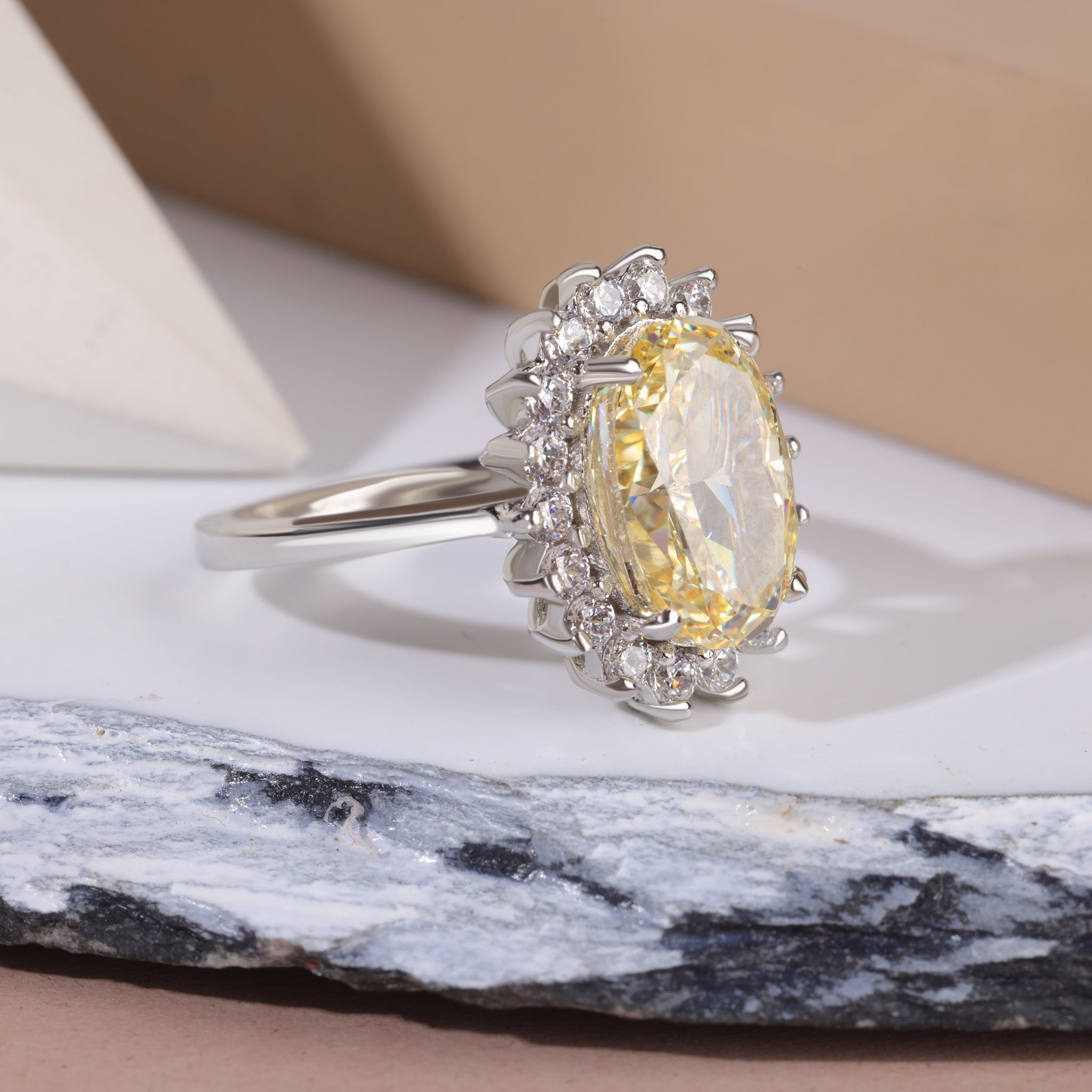 Fancy Light Yellow Diamond Ring In Silver