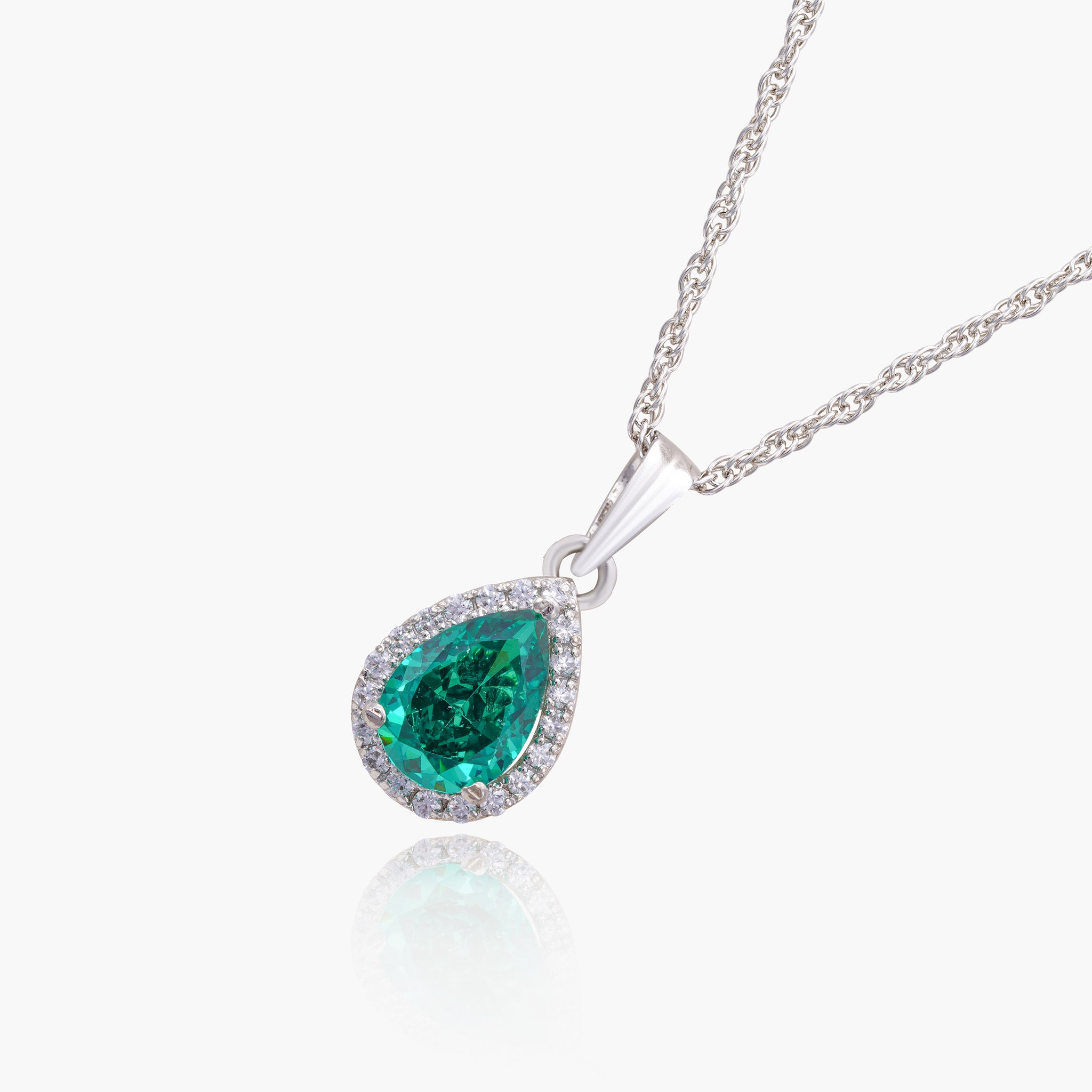 925 Sterling Silver Vintage Pear Shaped Emerald Crystal Pendant Necklace For Women