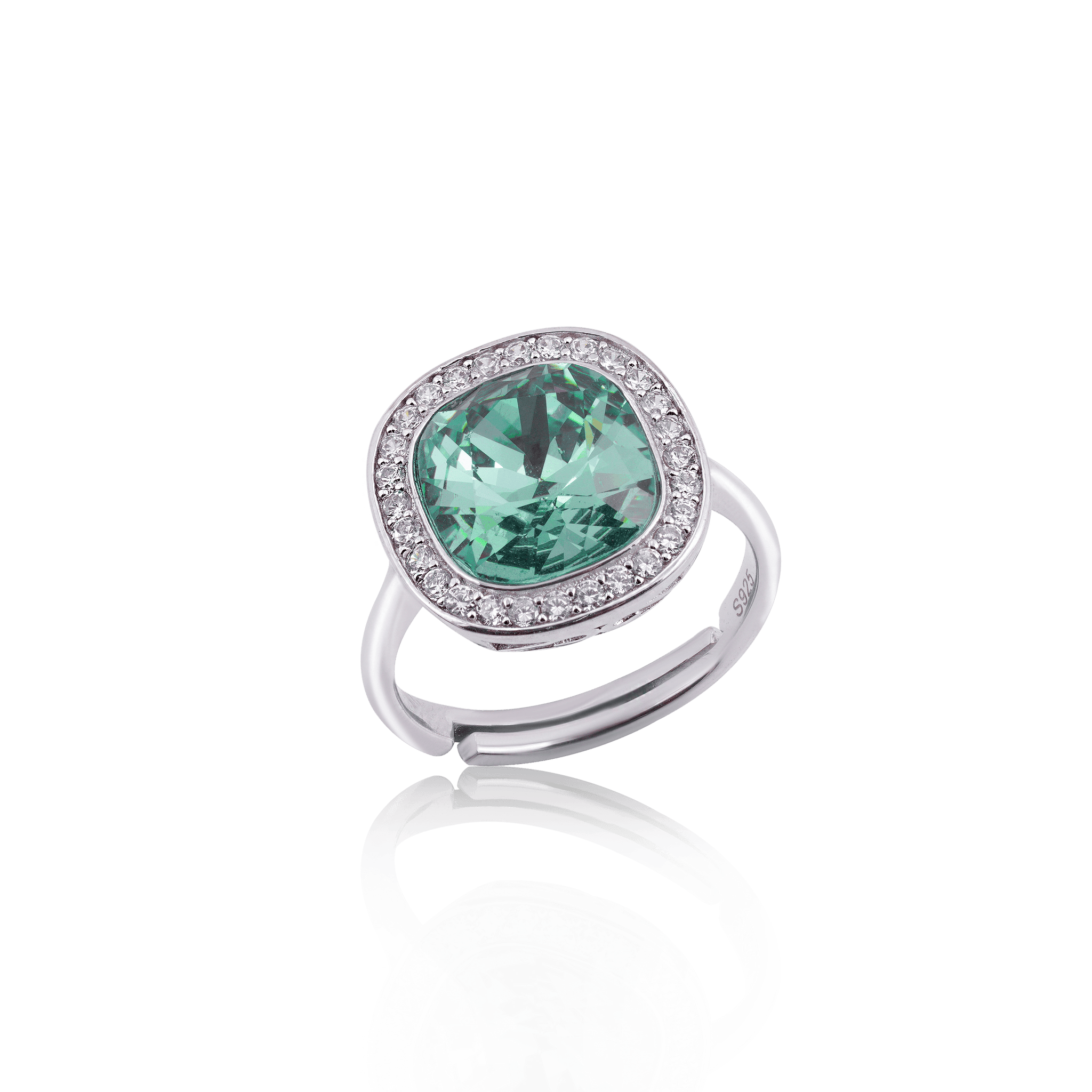 Dazzling Vivid Green Tourmaline Halo Setting Engagement Ring Gift For Her In 925 Silver - YANA SILVER