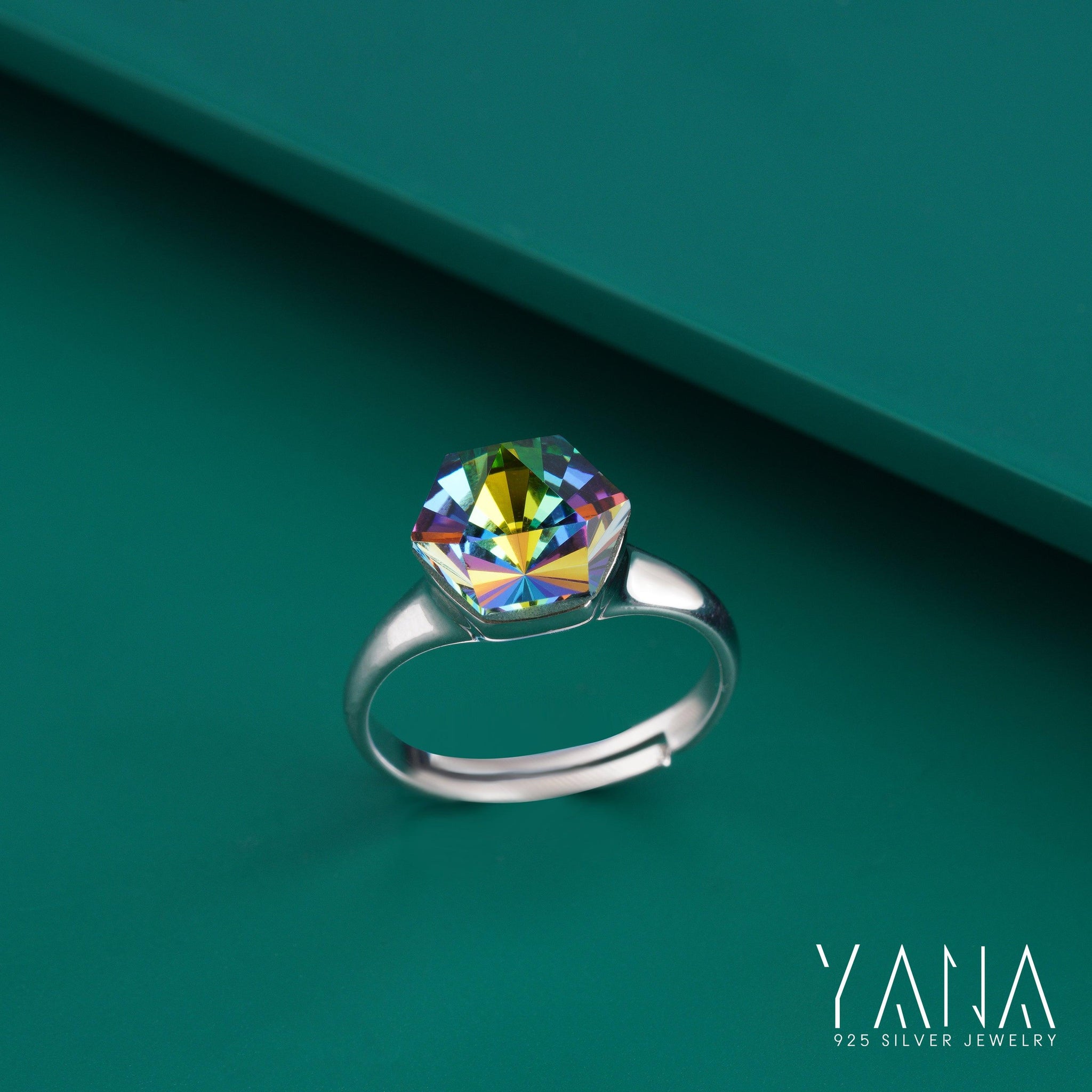 Multi Color Shade Unique Cubic Zircon Diamond Ring For Women In 925 - YANA SILVER