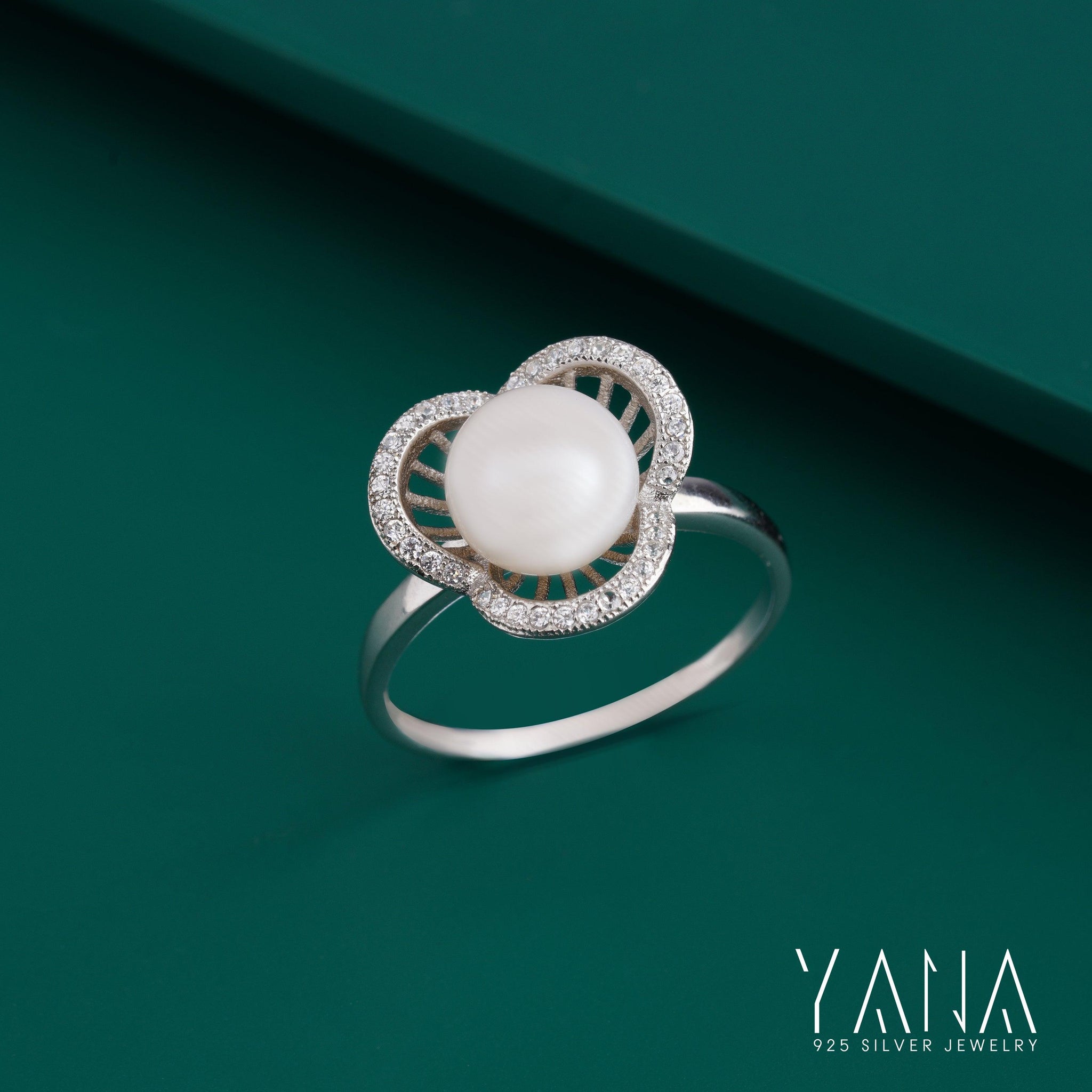Sterling Silver Freshwater White Sea Pearl Flower Shape Ring For Women - YANA SILVER